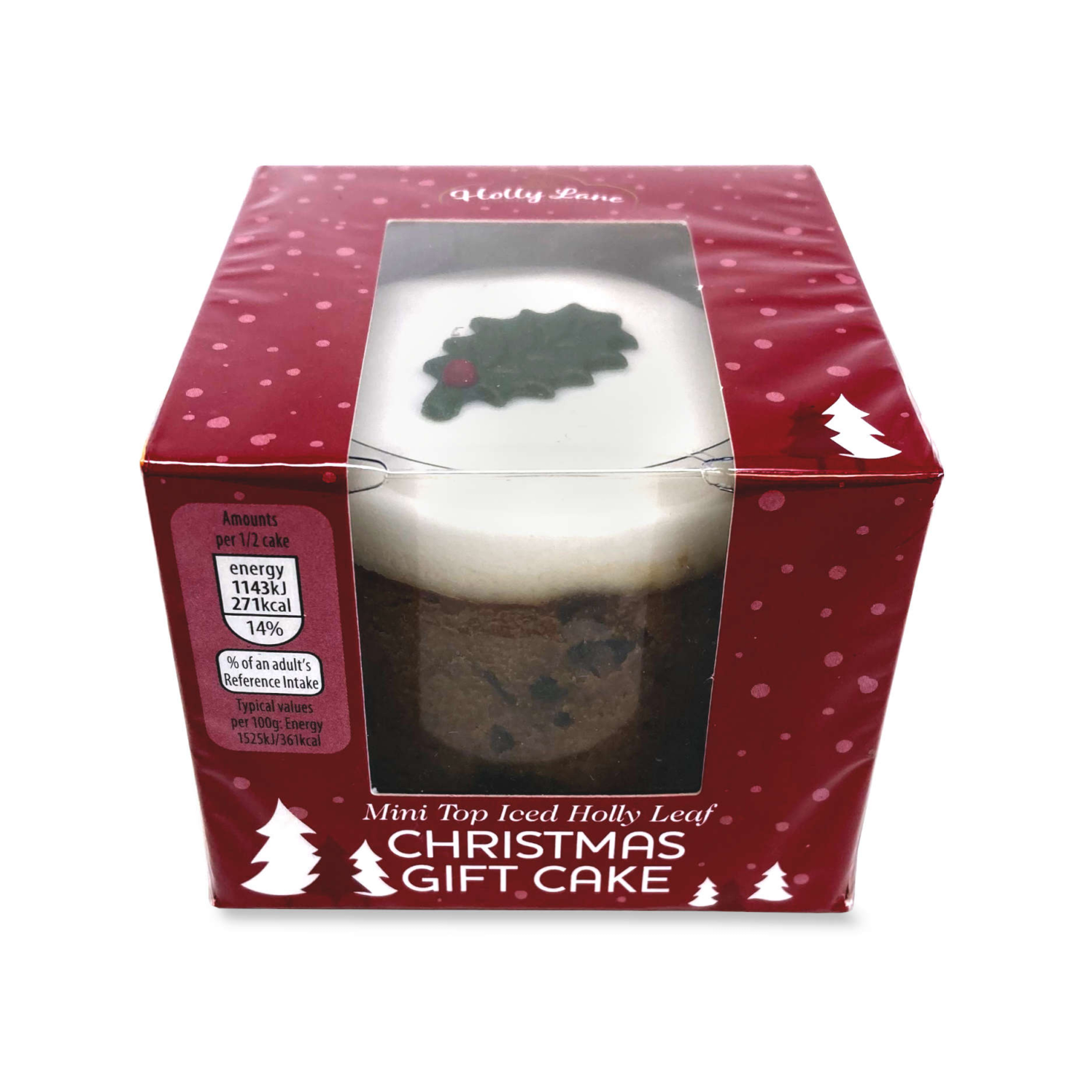 Holly Lane Mini Top Iced Holly Leaf Christmas Gift Cake 150g