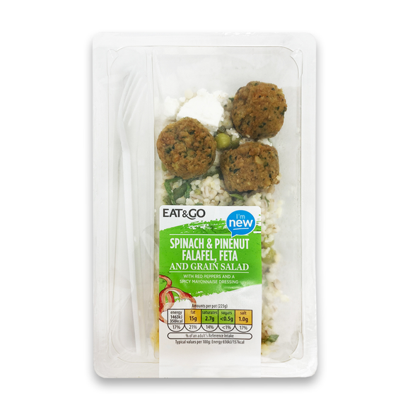 Eat & Go Spinach & Pinenut Falafel, Feta And Grain Salad 223g