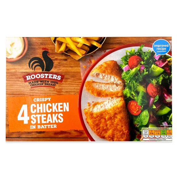 Roosters Crispy Chicken Steaks In Batter 380g/4 Pack