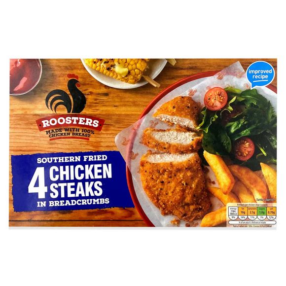 Roosters Southern Fried 4 Chicken Steaks In Breadcrumbs 380g