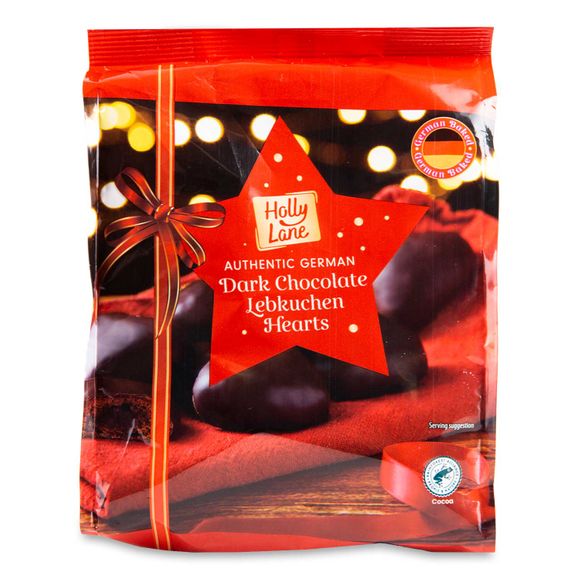 Holly Lane Authentic German Dark Chocolate Lebkuchen Hearts 300g