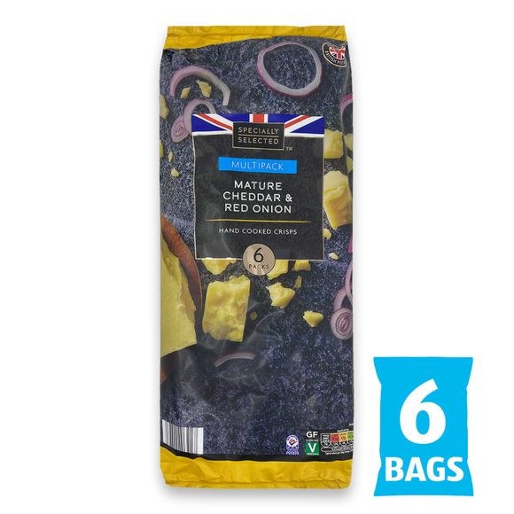 Specially Selected Mature Cheddar & Red Onion Hand Cooked Crisps 6x25g