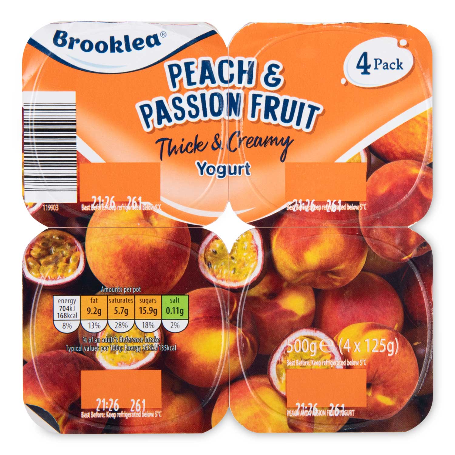 Brooklea Peach & Passion Fruit Thick & Creamy Yogurt 4x125g