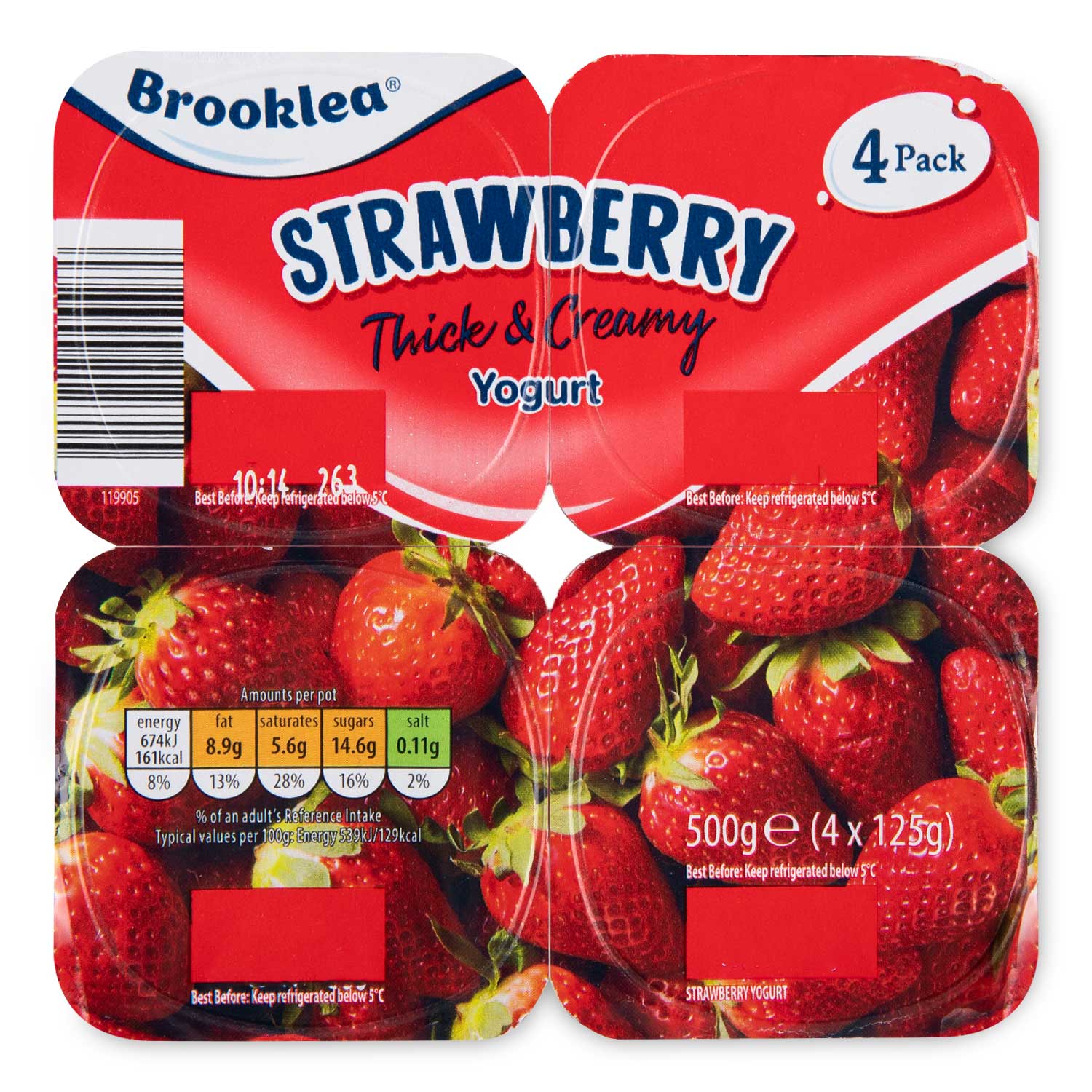 Brooklea Strawberry Thick & Creamy Yogurt 4x125g