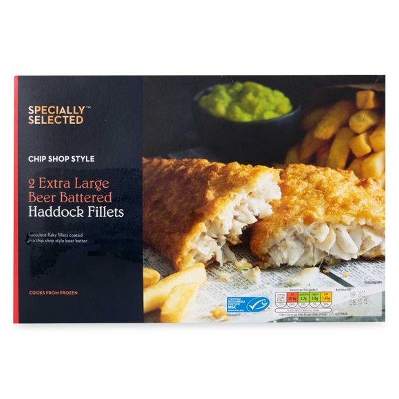 Specially Selected Chip Shop Style Extra Large Beer Battered Haddock Fillets 460g/2 Pack