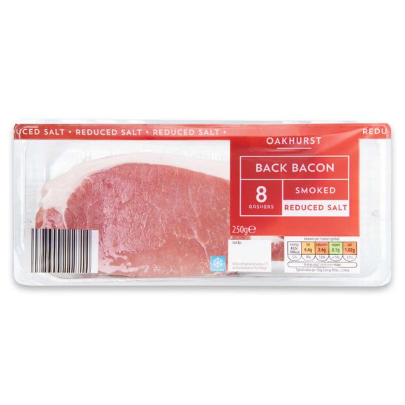 Oakhurst Smoked Reduced Salt Back Bacon 250g/8 Pack