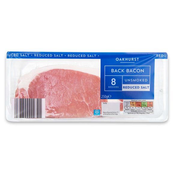 Oakhurst Unsmoked Reduced Salt Back Bacon 250g/8 Pack