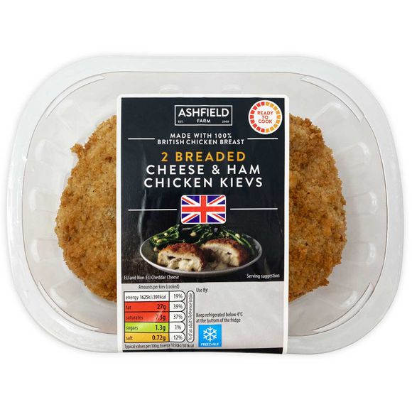 Ashfield Farm Breaded Cheese & Ham Chicken Kievs 260g/2 Pack