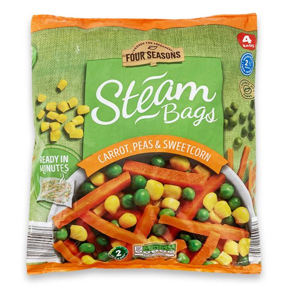 Four Seasons Carrot, Peas & Supersweet Sweetcorn Steam Bags 640g (4x160g)