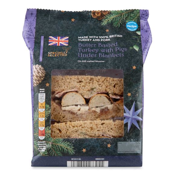 Specially Selected Butter Basted Turkey With Pigs Under Blanket Sandwich On Malted Bloomer Bread 1 Pack