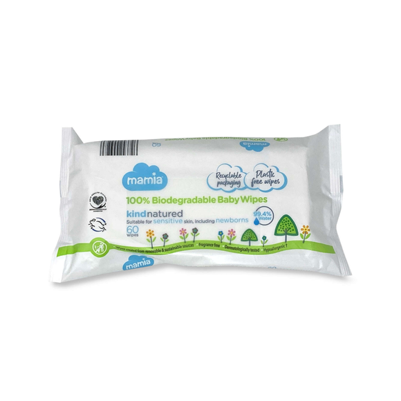 Mamia Biodegradable Wipes 60 Pack