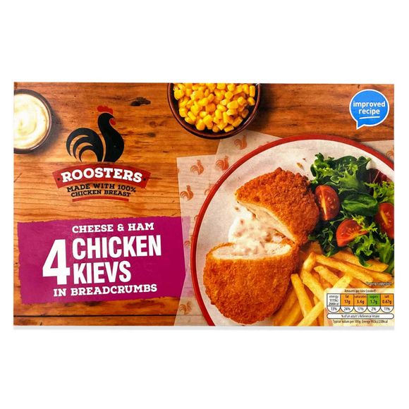 Roosters Cheese & Ham Chicken Kievs In Breadcrumbs 500g/4 Pack