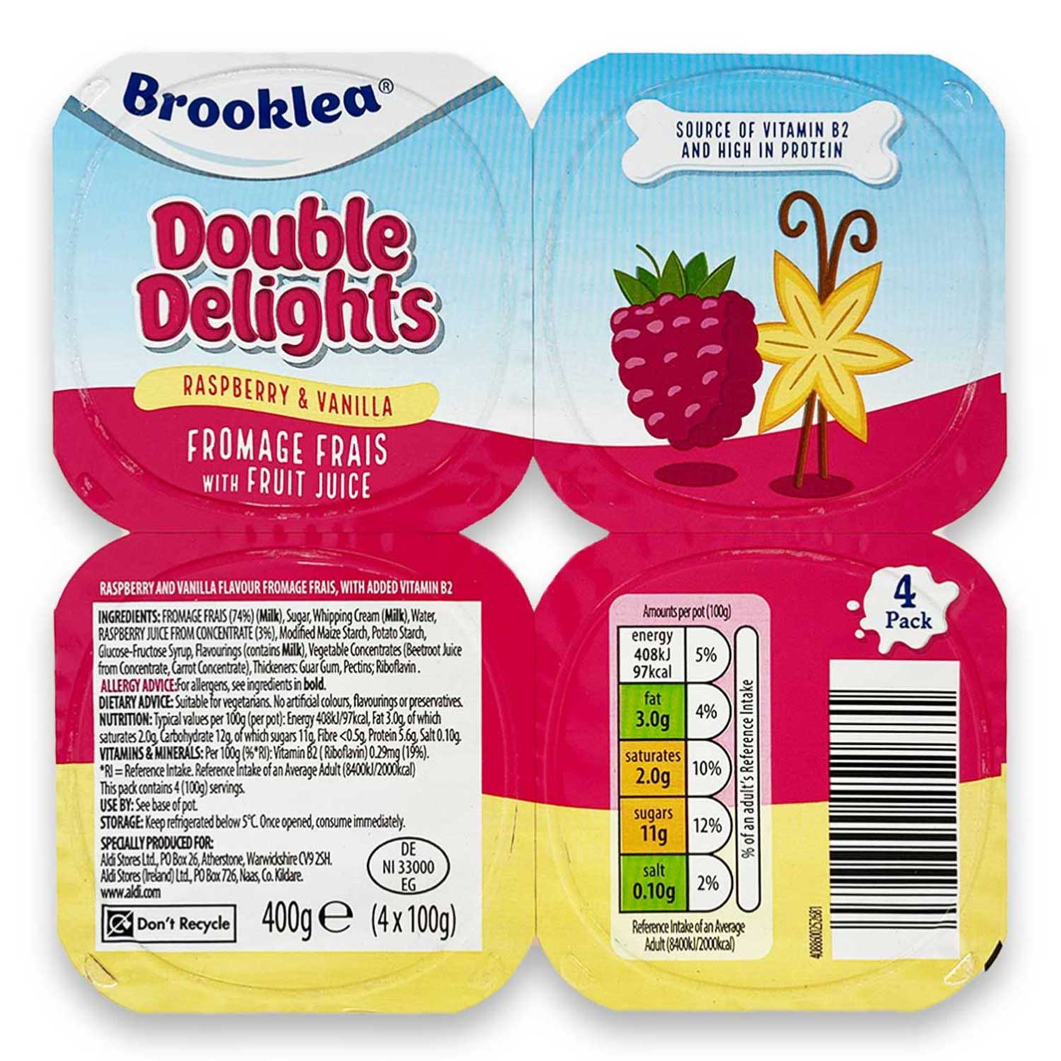 Brooklea Double Delights Raspberry & Vanilla Fromage Frais 4x100g