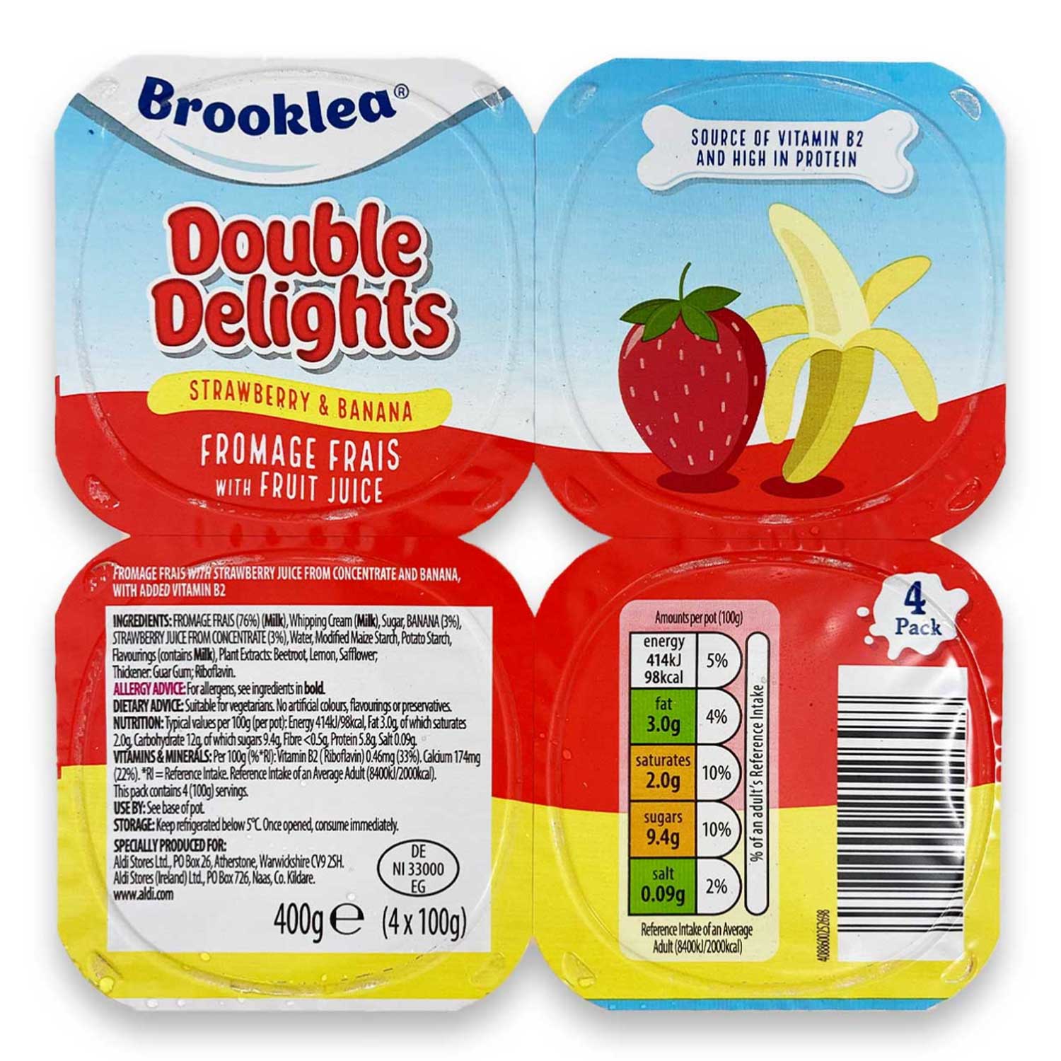 Brooklea Double Delights Strawberry & Banana Fromage Frais 4x100g