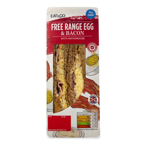 Eat & Go Free Range Egg & Bacon Sandwich With Mayonnaise 189g