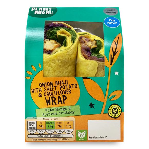 Eat & Go Onion Bhaji With Sweet Potato & Cauliflower Wrap With Mango & Apricot Chutney 229g