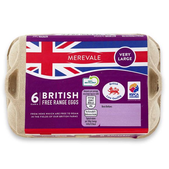 Merevale Large Class A British Free Range Eggs 6 Pack