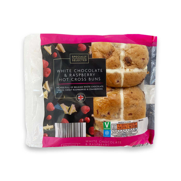 Specially Selected White Chocolate & Raspberry Hot Cross Buns 4 Pack