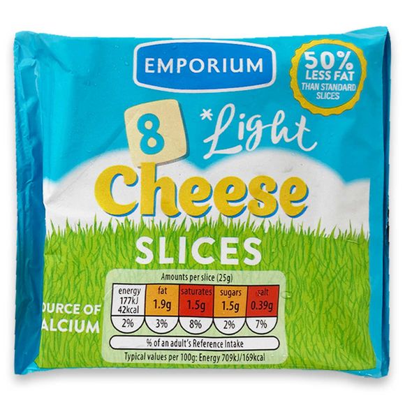 Emporium Light Cheese Slices 200g/8 Pack