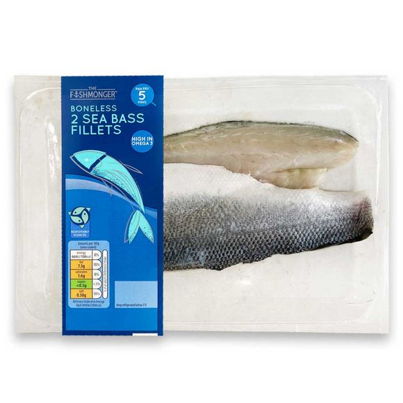 The Fishmonger Boneless Sea Bass Fillets 180g/2 Pack