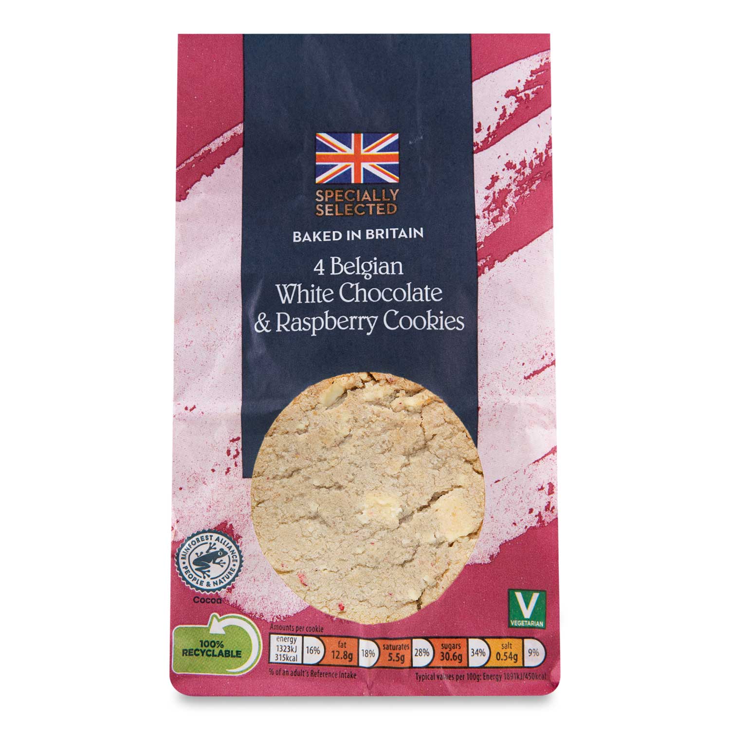 Specially Selected Belgian White Chocolate & Raspberry Cookies 70g/4 Pack