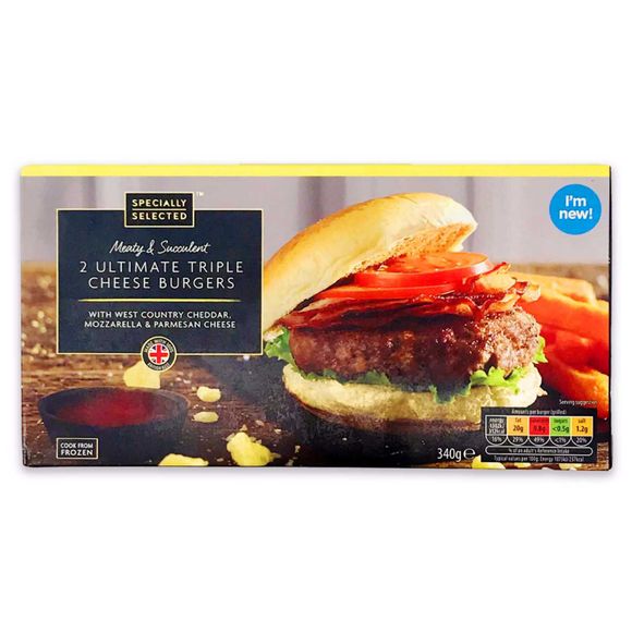 Specially Selected Ultimate Triple Cheese Burgers 340g/2 Pack