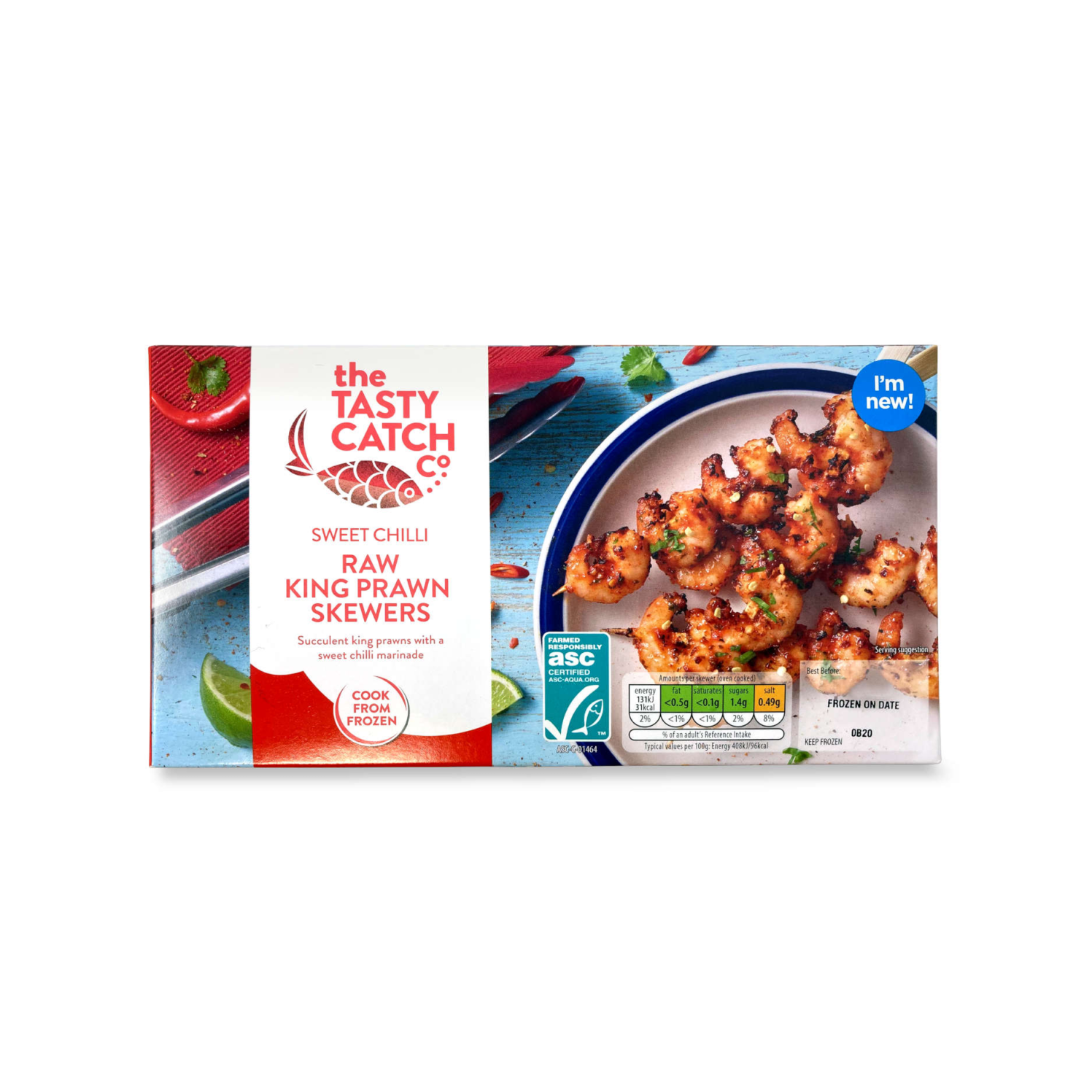 The Tasty Catch Co. Sweet Chilli Raw King Prawn Skewers 128g