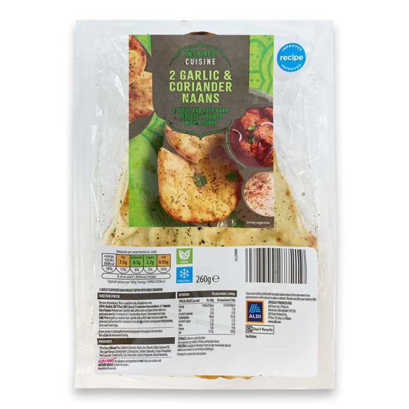 Inspired Cuisine Garlic & Coriander Naans 260g/2 Pack