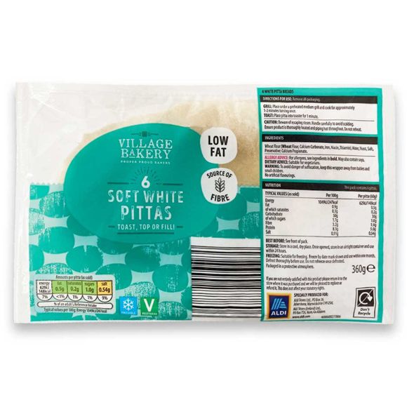 Village Bakery 6 Soft White Pittas 360g