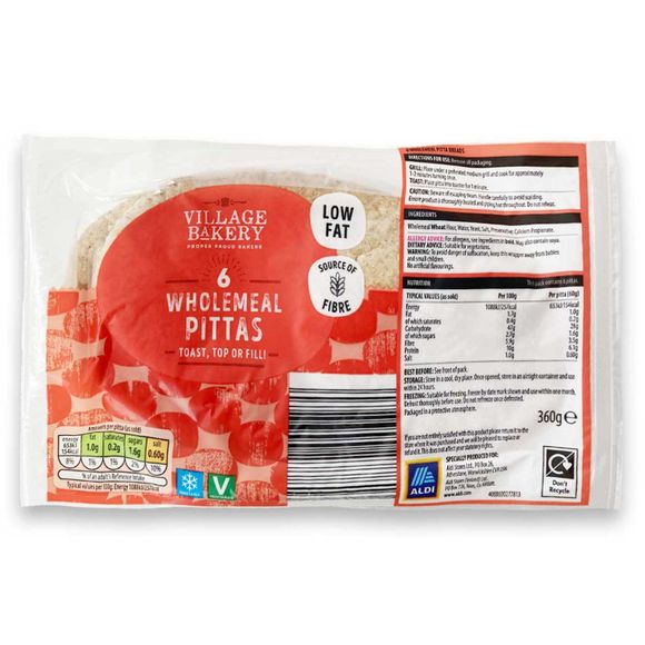 Village Bakery Wholemeal Pittas 360g/6 Pack