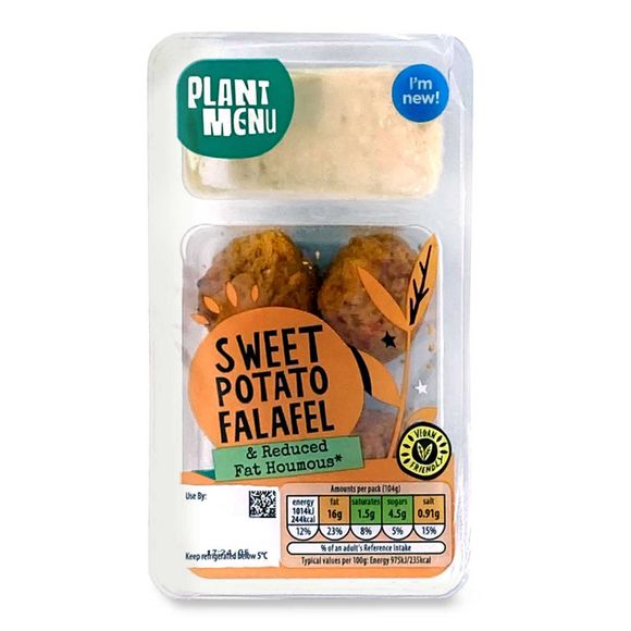 Plant Menu Sweet Potato Falafel & Reduced Fat Houmous 104g