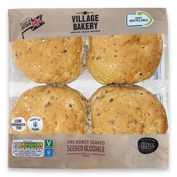 Village Bakery 4 Honey Soaked Seeded Bloomer Rolls 240g