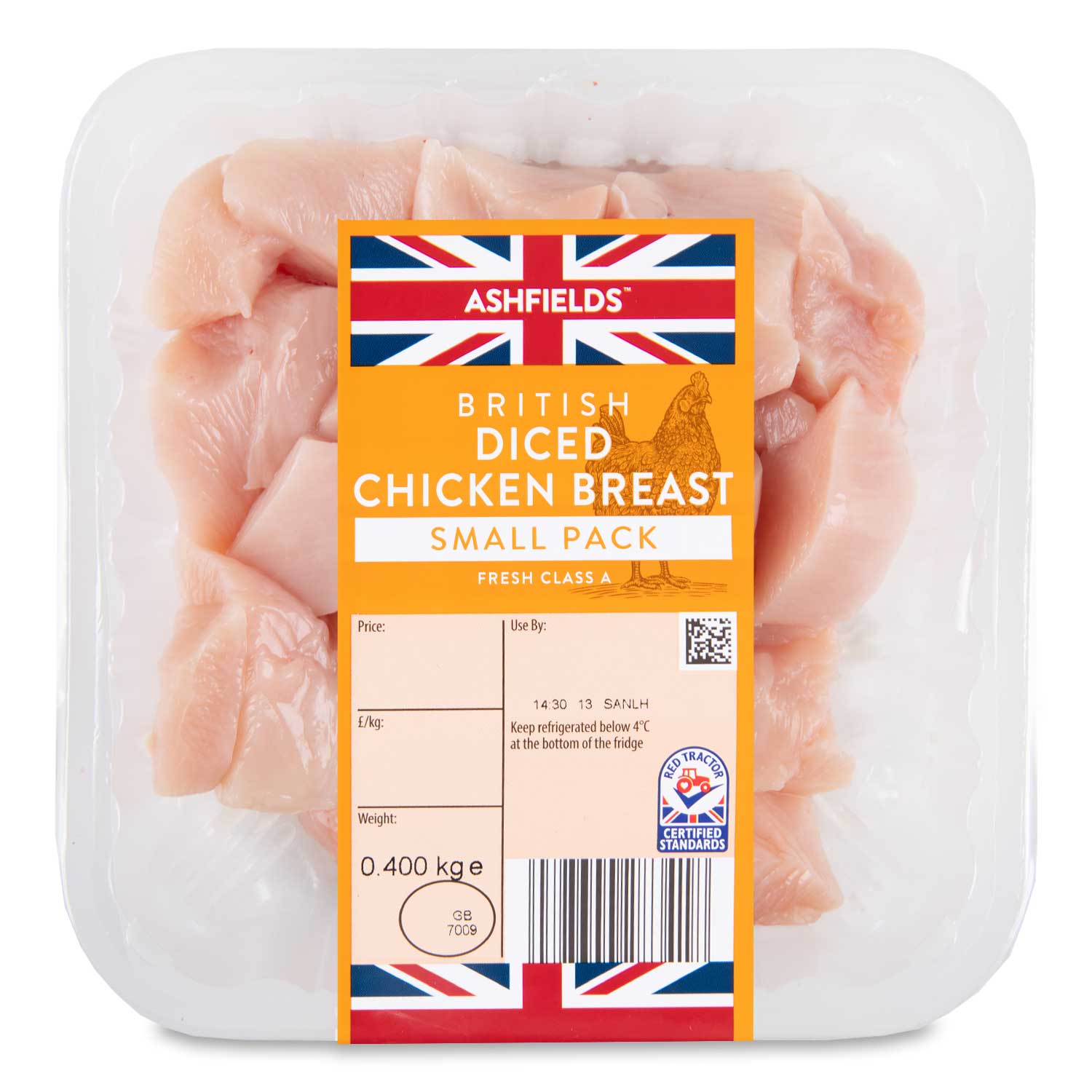 Ashfields 100% British Diced Chicken Breast Fresh Class A 400g