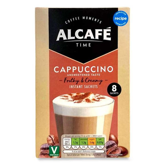 Alcafé Cappuccino - Unsweetened Instant Sachets 8x14.2g