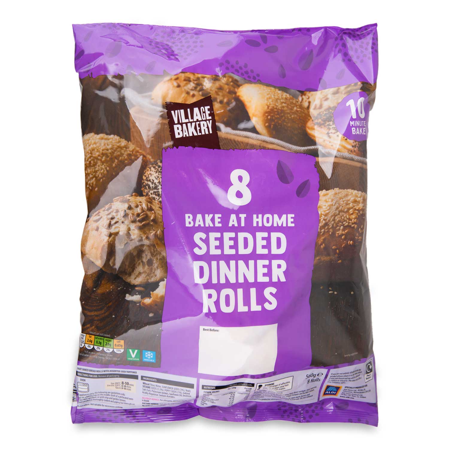 Village Bakery Bake At Home Seeded Dinner Rolls 560g/8 Pack