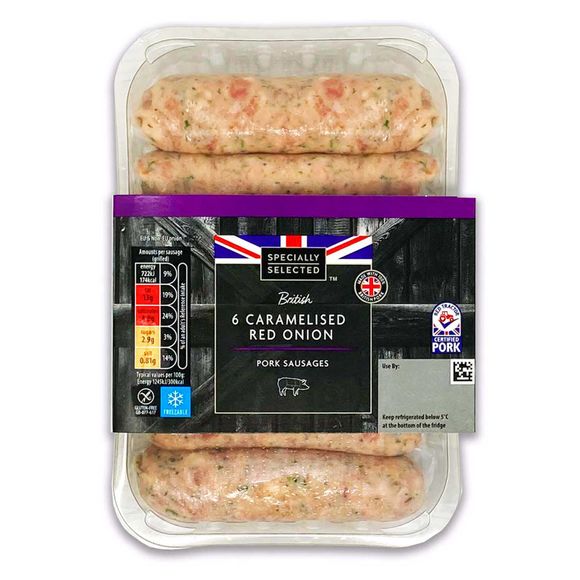 Specially Selected British Caramelised Red Onion Pork Sausages 400g/6 Pack