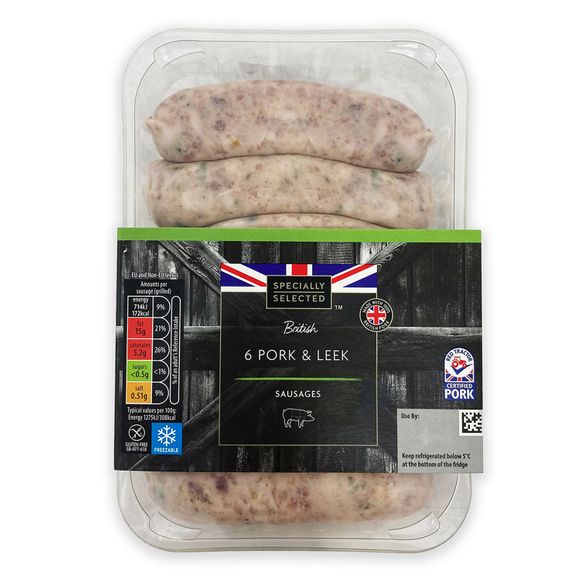 Specially Selected 6 British Pork & Leek Sausages 400g