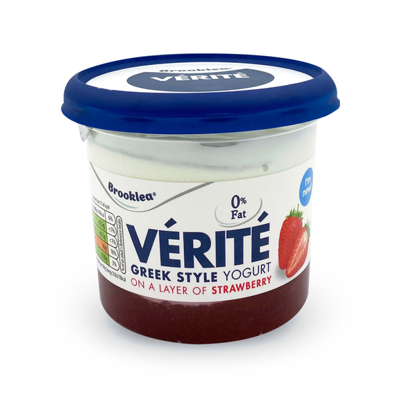 Brooklea 0% Fat Verite Greek Style Yogurt On A Layer Of Strawberry 450g