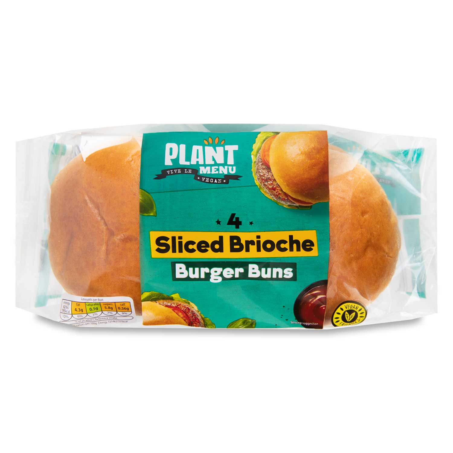 Plant Menu Sliced Brioche Burger Buns 250g/4 Pack