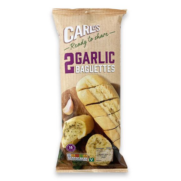 Carlos Takeaway 2x Garlic Baguettes 338g