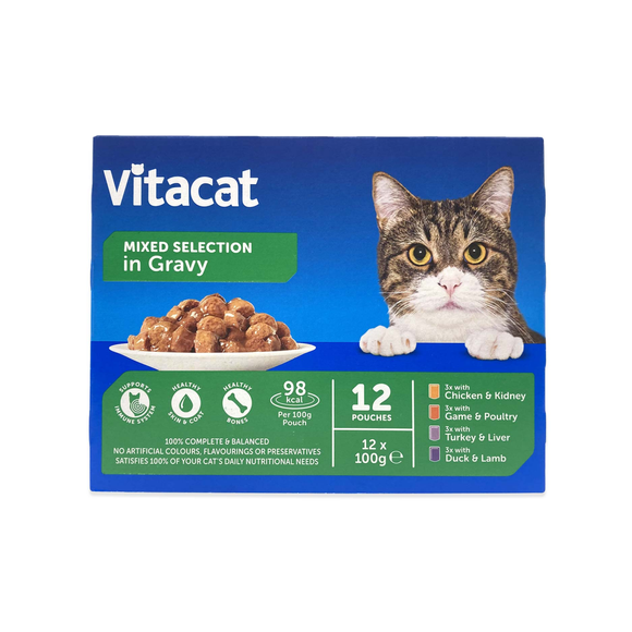 Vitacat Gravy Pouch Selection 3x With Chicken And Kidney 3x With Game And Poultry 3x With Turkey And Liver 3x With Duck And Lamb