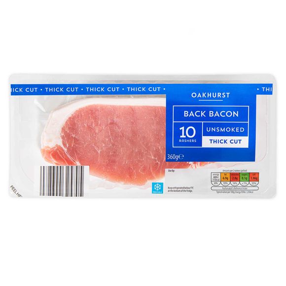 Oakhurst Unsmoked Back Bacon Rashers 360g/10 Pack