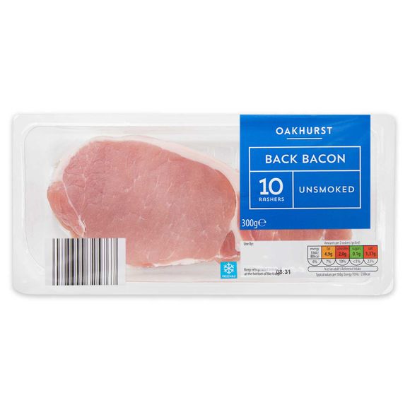 Oakhurst Unsmoked Back Bacon Rashers 300g/10 Pack