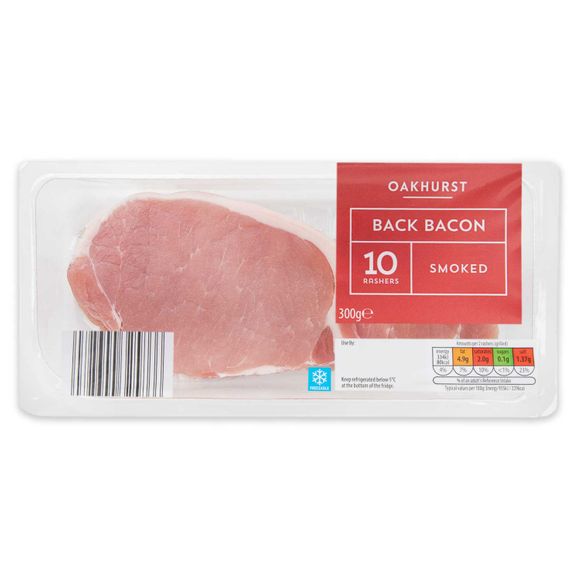 Oakhurst Smoked Back Bacon Rashers 300g/10 Pack