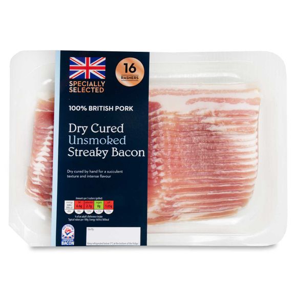 Specially Selected Dry Cured Unsmoked Streaky Bacon 240g/16 Pack