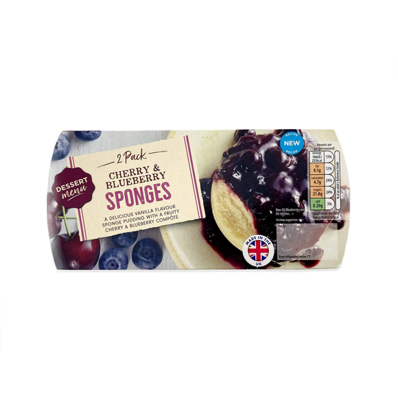 Dessert Menu 2 Pack Cherry & Blueberry Sponges 220g