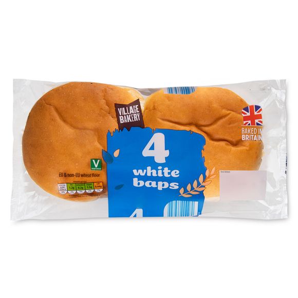 Village Bakery Soft White Large Baps 4 Pack