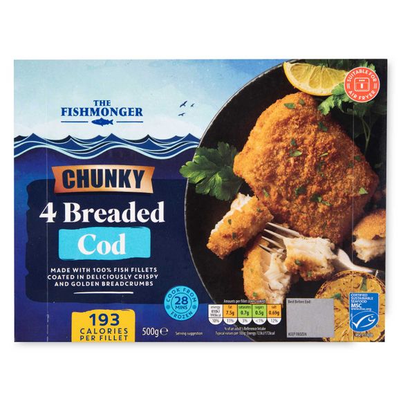 The Fishmonger Chunky Breaded Cod Fish Fillets 500g/4 Pack