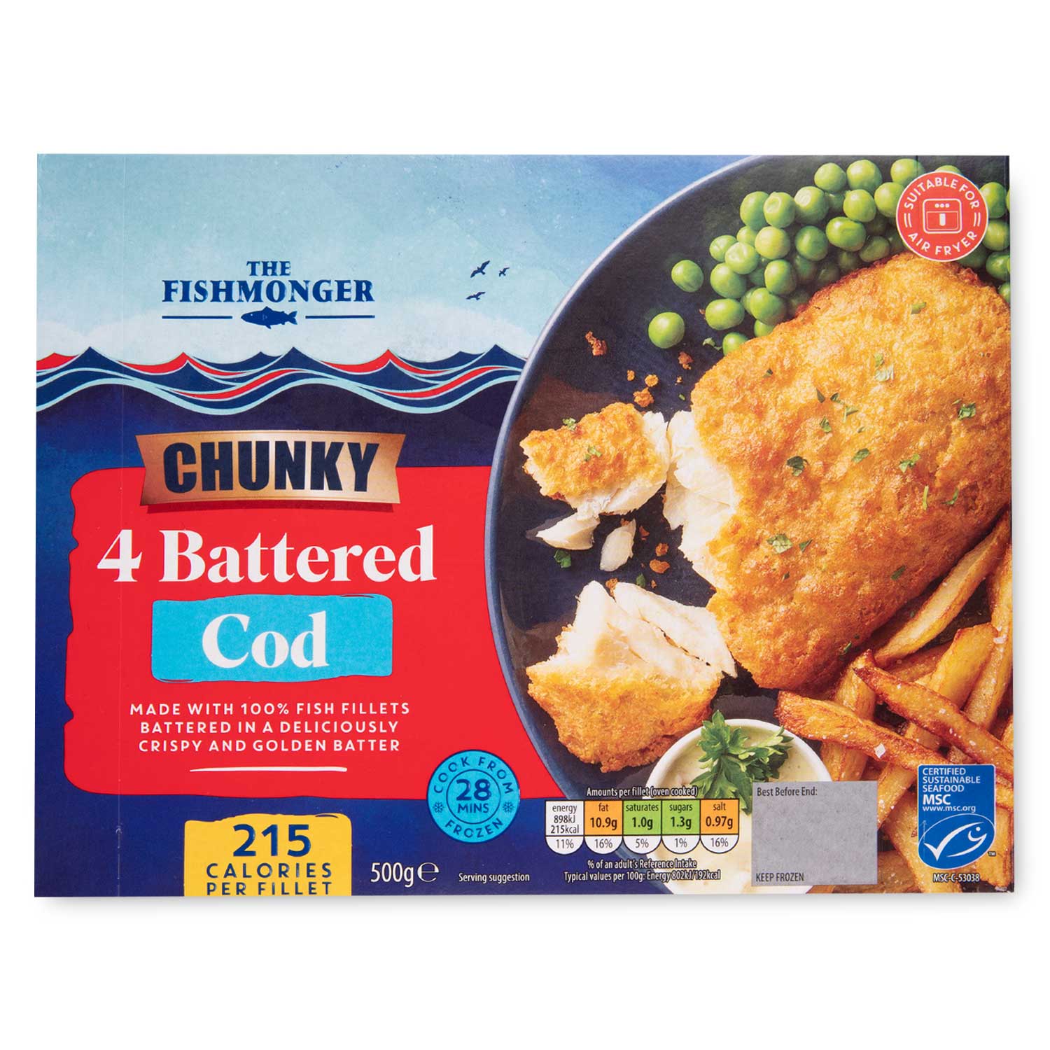 The Fishmonger Chunky Battered Cod Fish Fillets 500g/4 Pack