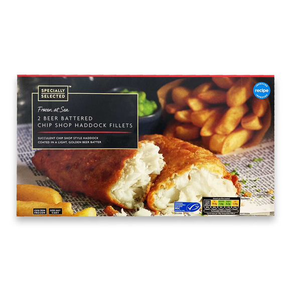 Specially Selected 2 Beer Battered Chip Shop Haddock Fillets 460g